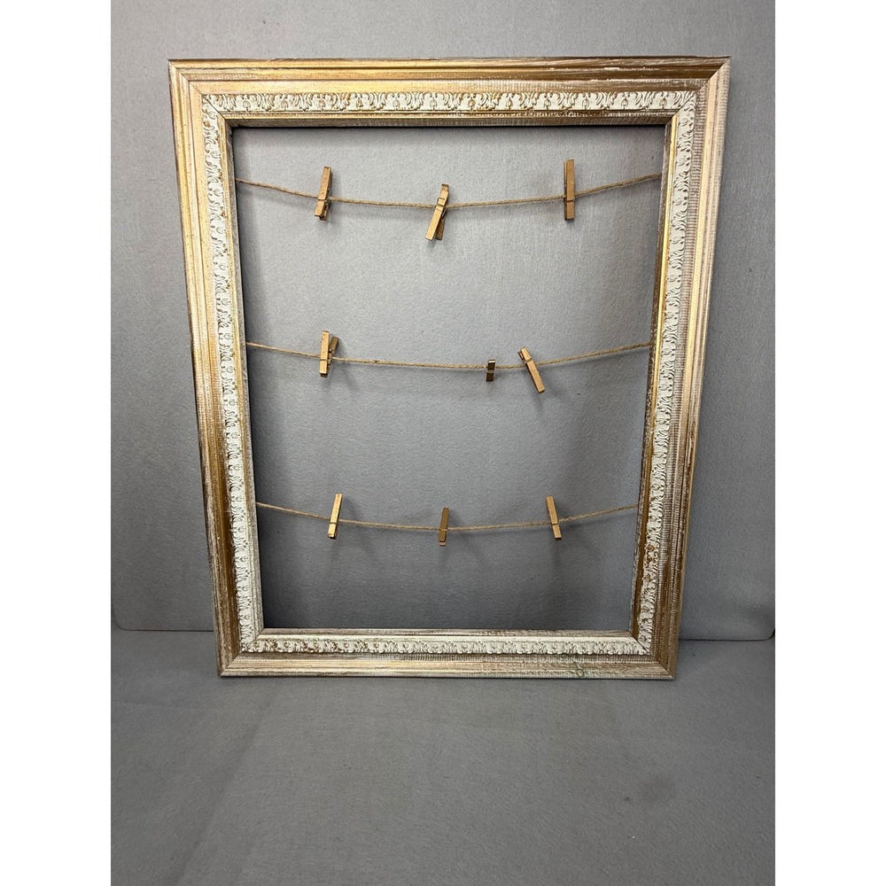 Rustic Ornate Gold White Clothespin Twine Photo Display Frame 18.5x23 Farmhouse